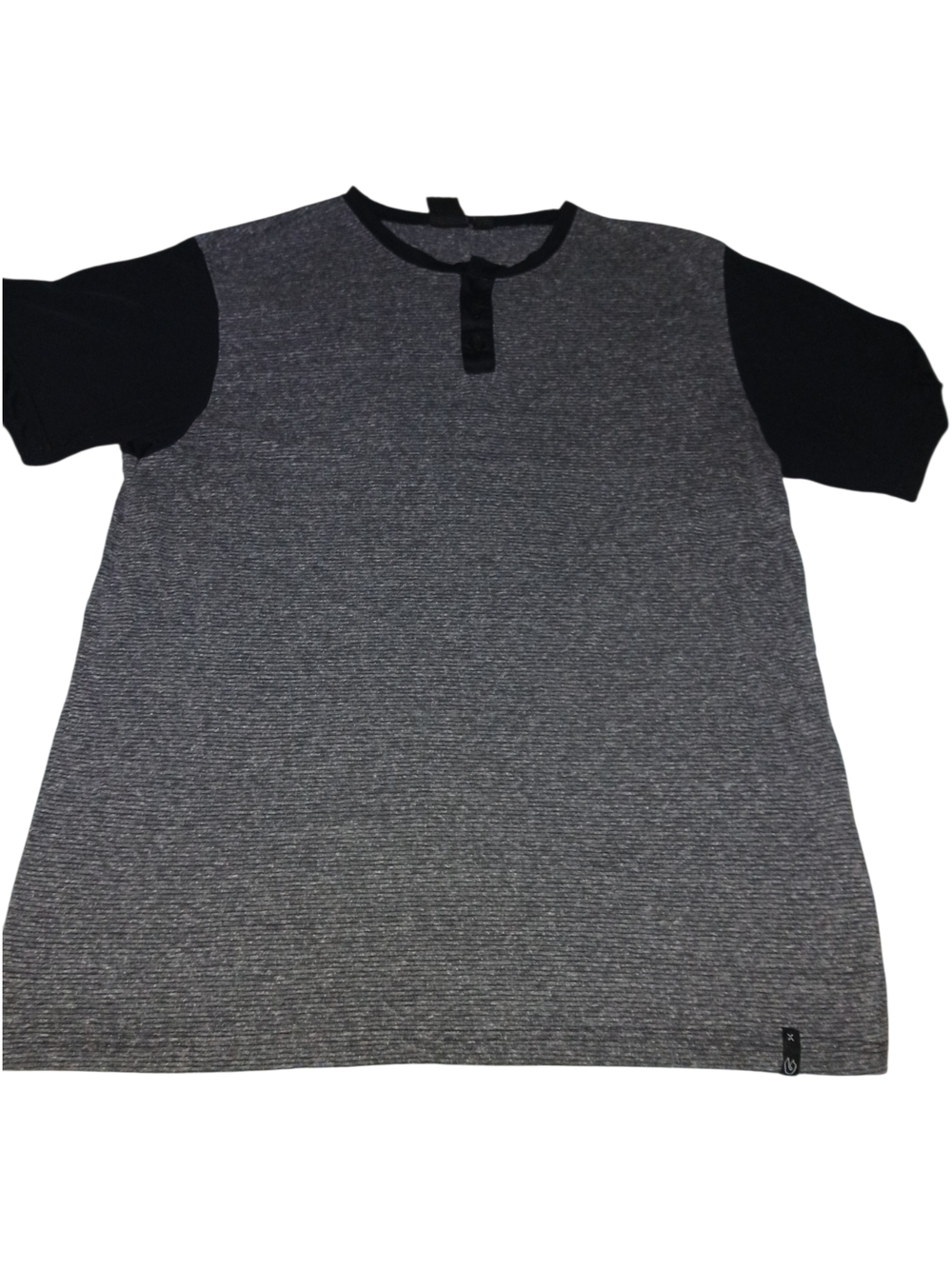 Burnside Men's Henley Shirt XL - Gray Striped with Black Contrast Sleeves